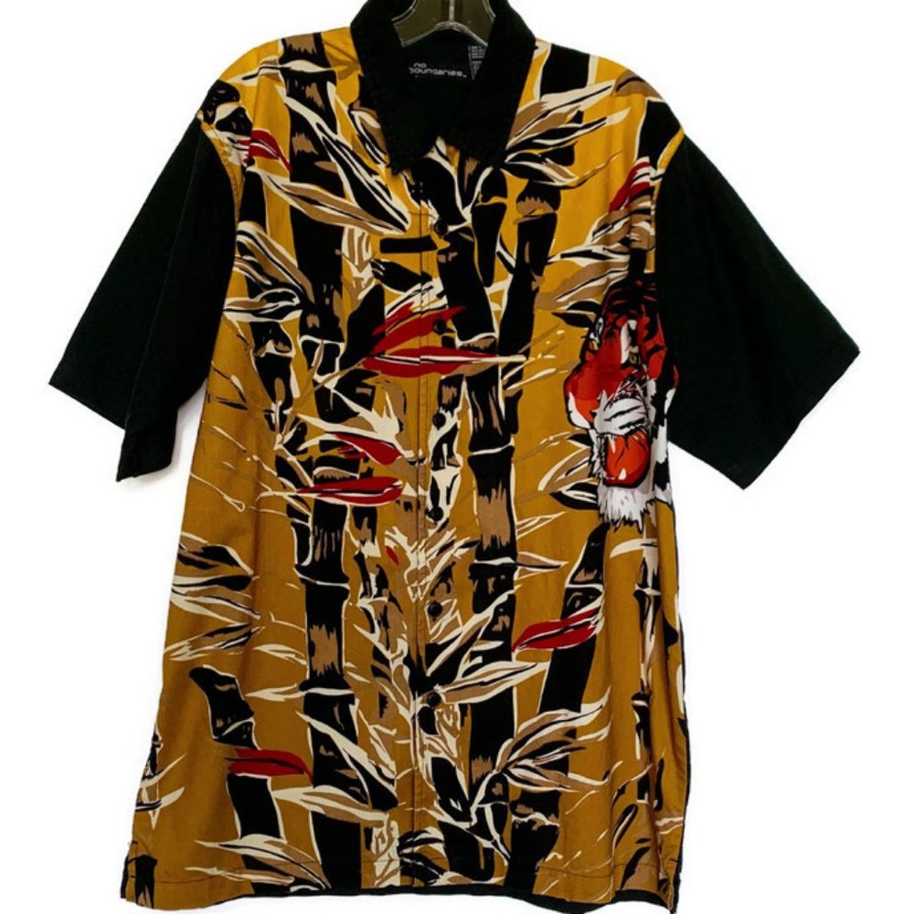 No Boundaries Men Black Short Sleeve Cotton Shirt